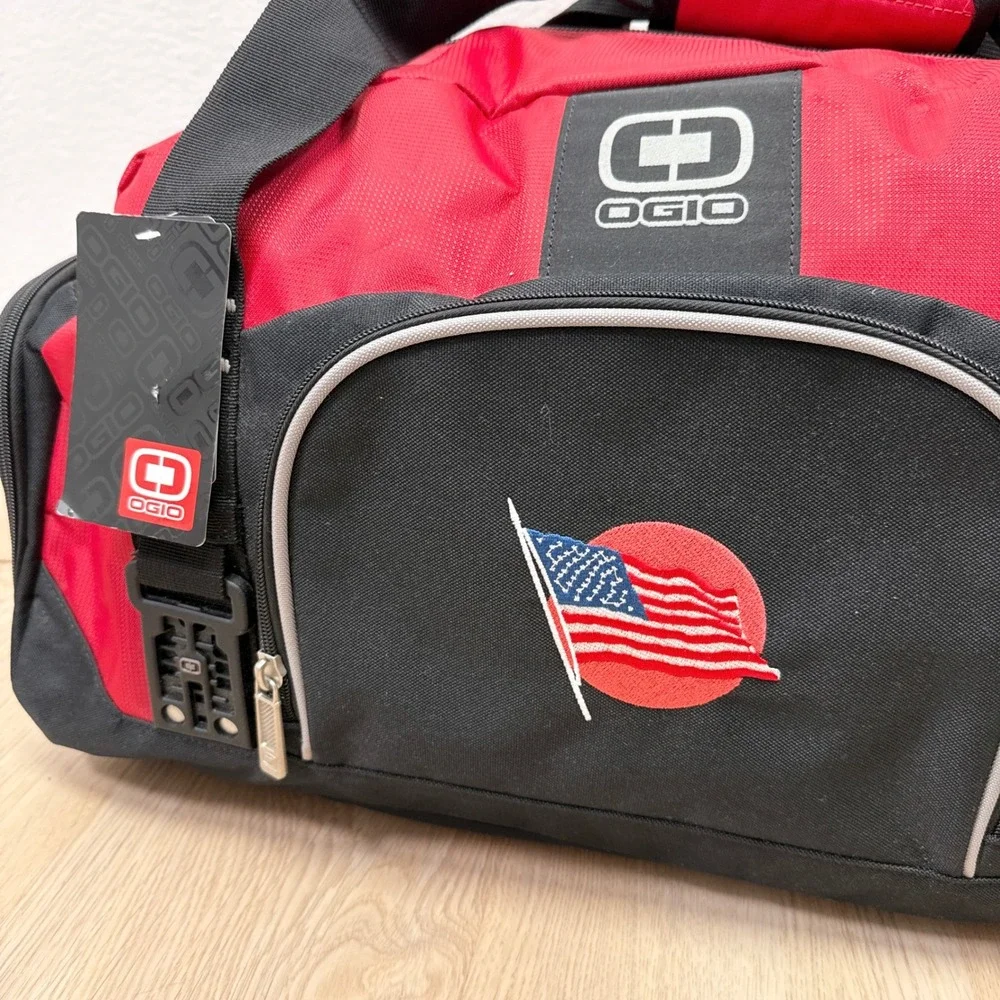OGIO Big Dome Duffel Bag Red Black Embroidered‎ American Flag Gym Bag NEW